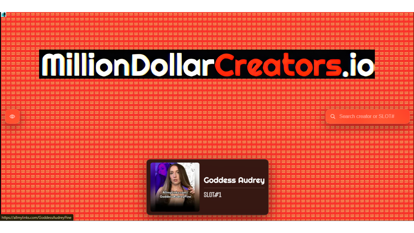 MillionDollarCreators.io, a visual wall of 10,000 numbered places for adult creators